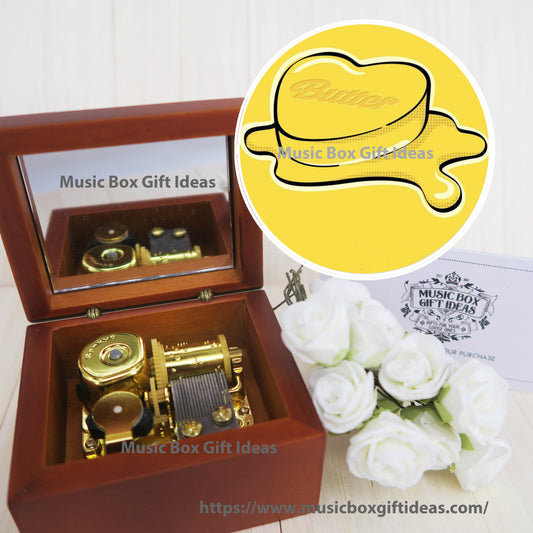 Personalized BTS Butter Sankyo 18-Note Music Box Gift (Wooden Clockwork)