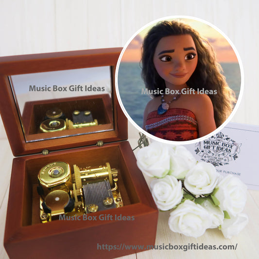 Personalized Disney Moana How Far I'll Go 18-Note Music Box Gift (Wooden Clockwork)-Music Box Gift Ideas