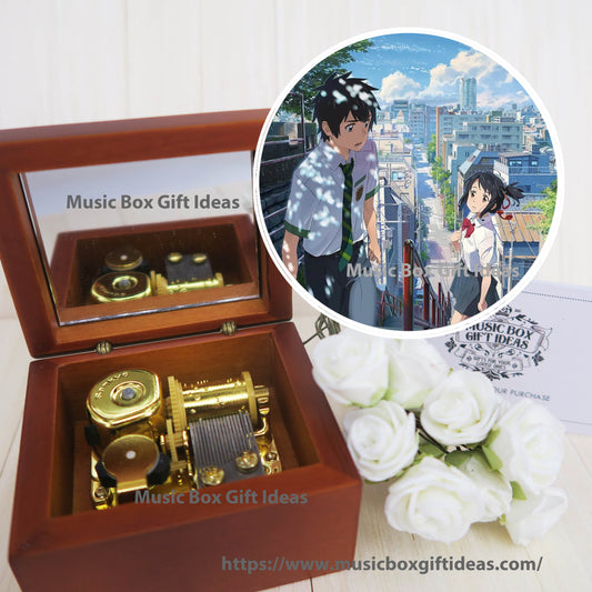 Personalized Makoto Shinkai Your Name Anime Soundtrack Kimi no Na wa Sankyo 18-Note Music Box Gift (Wooden Clockwork) - Music Box Gift Ideas