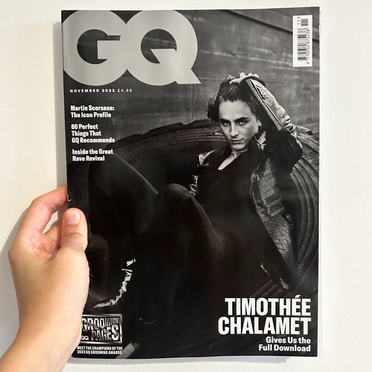 Timothée Chalamet goes electric GQ Nov 2023 Magazine-musicboxgiftideas