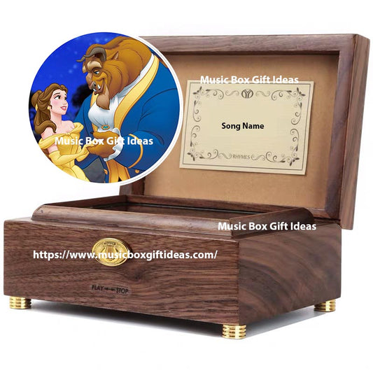 Personalized Disney Beauty and the Beast Tale As Old As Time 30-Note Wind-Up Music Box Gift (Wooden)