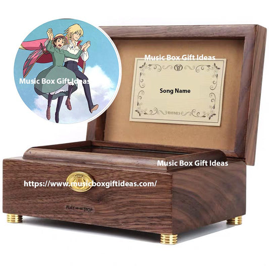 Personalized Howl's Moving Castle The Promise of The World from Studio Ghibli 30-Note Wind-Up Music Box Gift (Wooden) - Music Box Gift Ideas