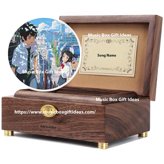 Personalized Your Name Soundtrack Kimi no Na wa from Studio Ghibli 30-Note Wind-Up Music Box Gift (Wooden) - Music Box Gift Ideas