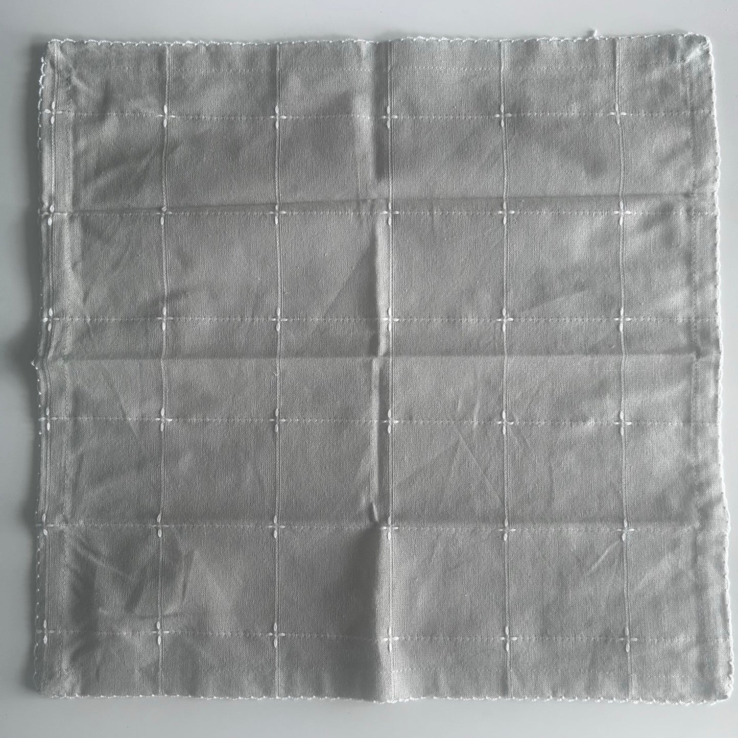 Zara Home 2-piece Napkins Windowpane Check Topstitched Light Green Gray