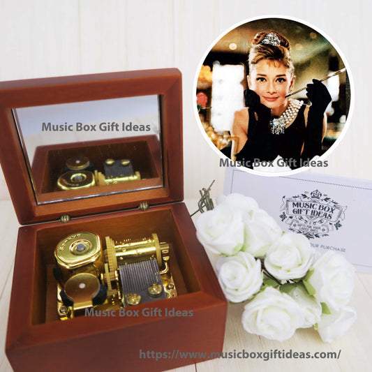 Breakfast at Tiffany's Soundtrack Moon River Audrey Hepburn 18-Note Music Box Gift (Wooden Clockwork) - Music Box Gift Ideas