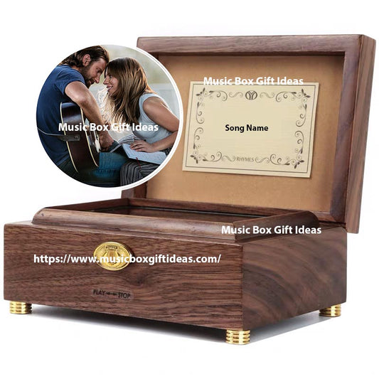 Personalized A Star is Born Lady Gaga I'll Never Love Again 30-Note Wind-Up Music Box Gift (Wooden) - Music Box Gift Ideas