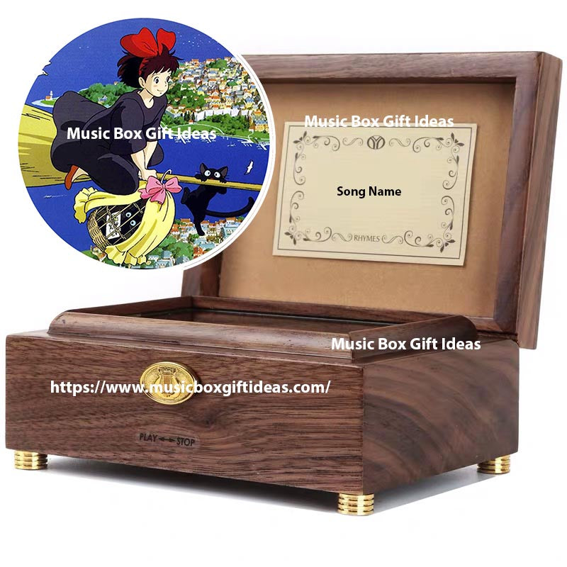 Personalized Studio Ghibli Kiki's Delivery Service A Town with an Ocean View 30-Note Wind-Up Music Box Gift (Wooden) - Music Box Gift Ideas