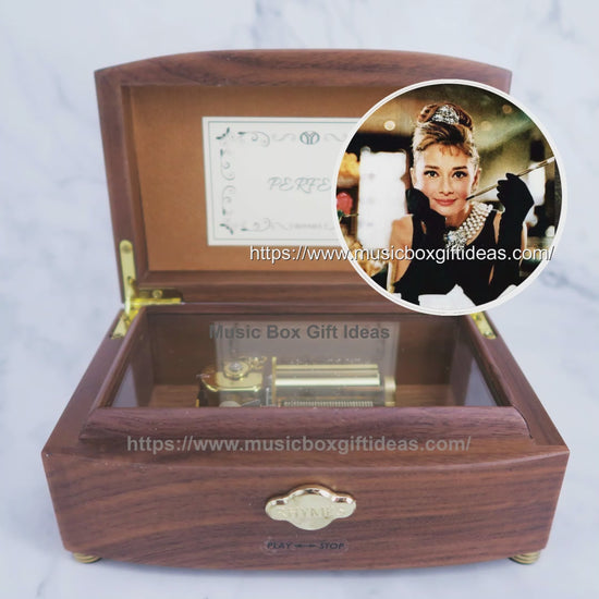 Personalized Breakfast at Tiffany's Moon River 30-Note Wind-Up Music Box Gift (Wooden) - Music Box Gift Ideas