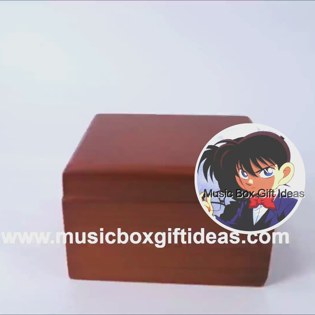 Wooden Wind Up Clorkwork Hurdy Gurdy Sankyo Music Box Case Closed Detective Conan-Square