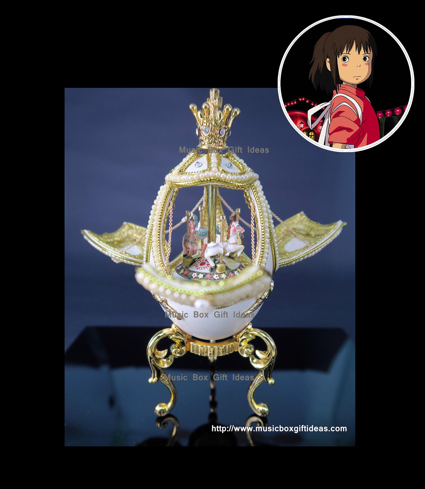 Eggshell White Merry Go Around Sankyo Music Box Studio Ghibli Spirited Away Always with Me Gift - Music Box Gift Ideas