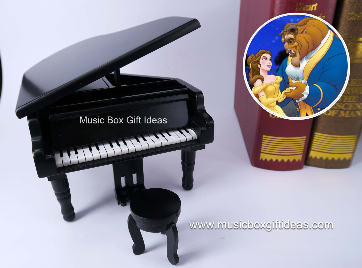 Disney Beauty and The Beast Tale as Old As Time 18-Note Music Box Gift (Wooden Black Piano) - Music Box Gift Ideas