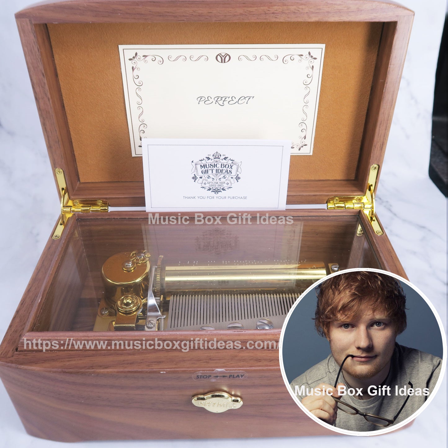 Ed Sheeran Perfect 50-Note Wind-Up Music Box Gift (Wooden) - Music Box Gift Ideas