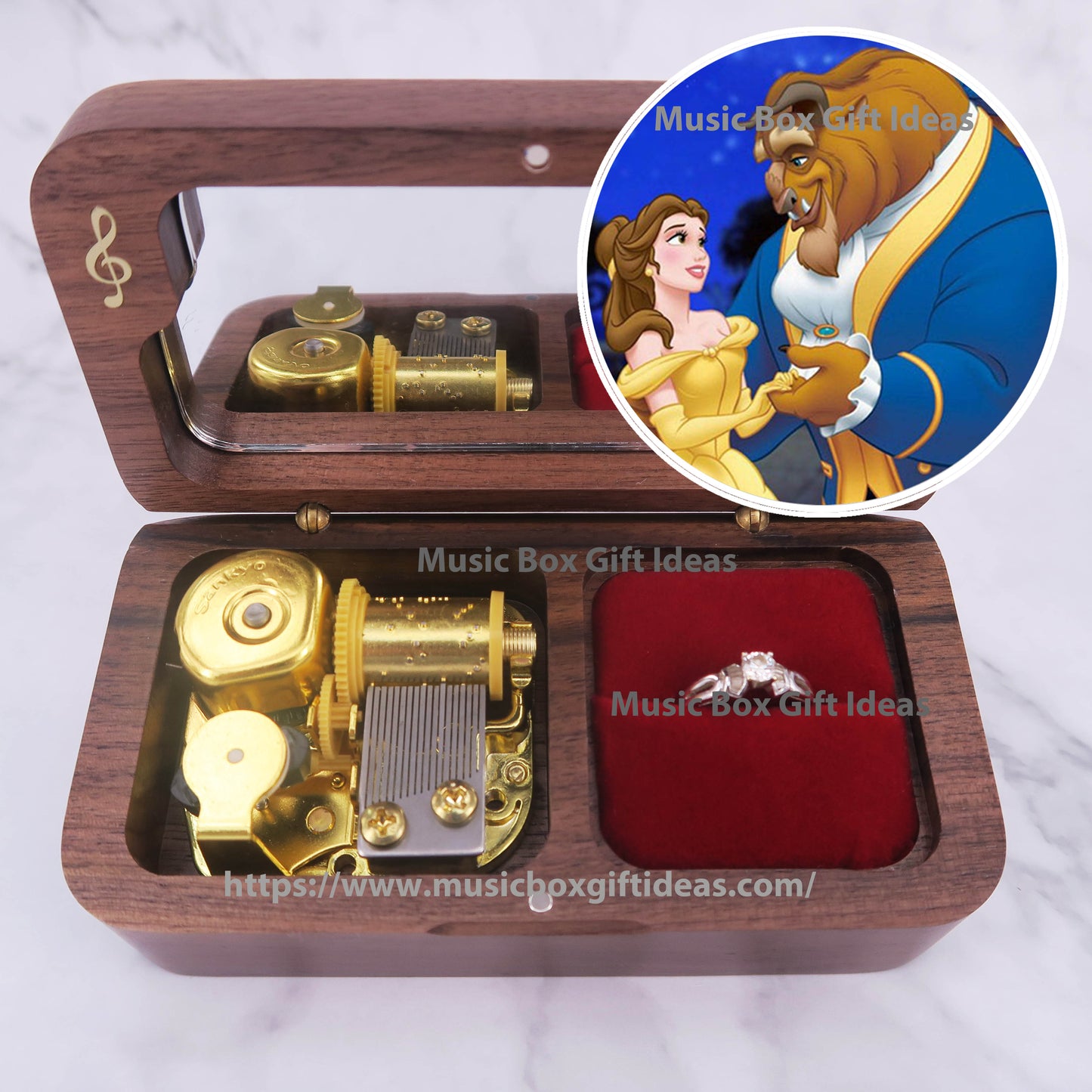 Disney Beauty and the Beast Tale As Old As Time 18-Note Jewelry Music Box Gift (Wooden Clockwork) - Music Box Gift Ideas