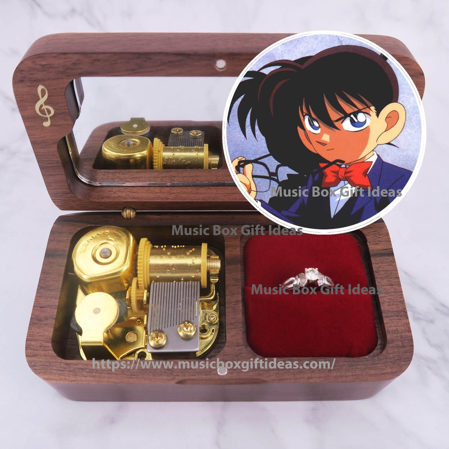 Case Closed Detective Conan Main Theme Soundtrack 18-Note Jewelry Music Box Gift (Wooden Clockwork) - Music Box Gift Ideas