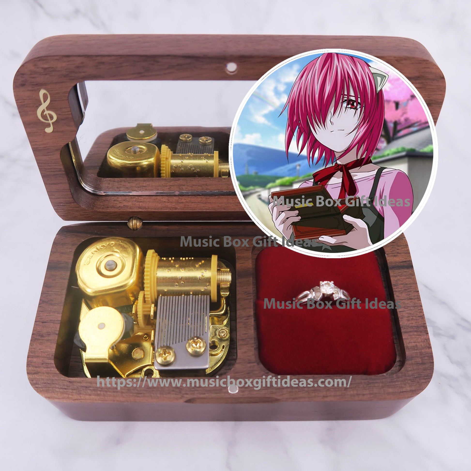 Japanese Anime Elfen Lied Lilium Lucy 18-Note Jewelry Music Box Gift (Wooden Clockwork) - Music Box Gift Ideas