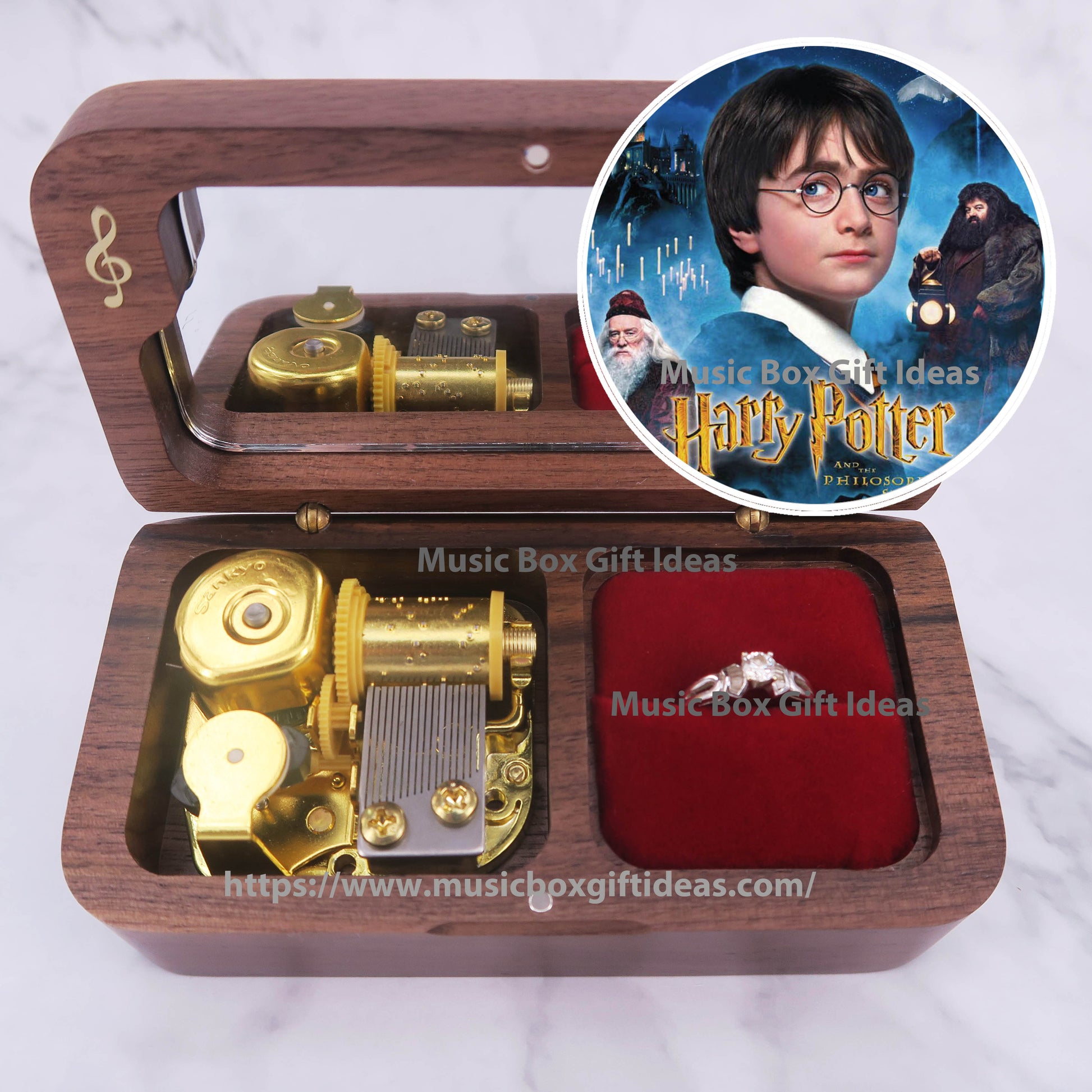 Harry Potter Hedwig's Theme 18-Note Jewelry Music Box Gift (Wooden Clockwork) - Music Box Gift Ideas