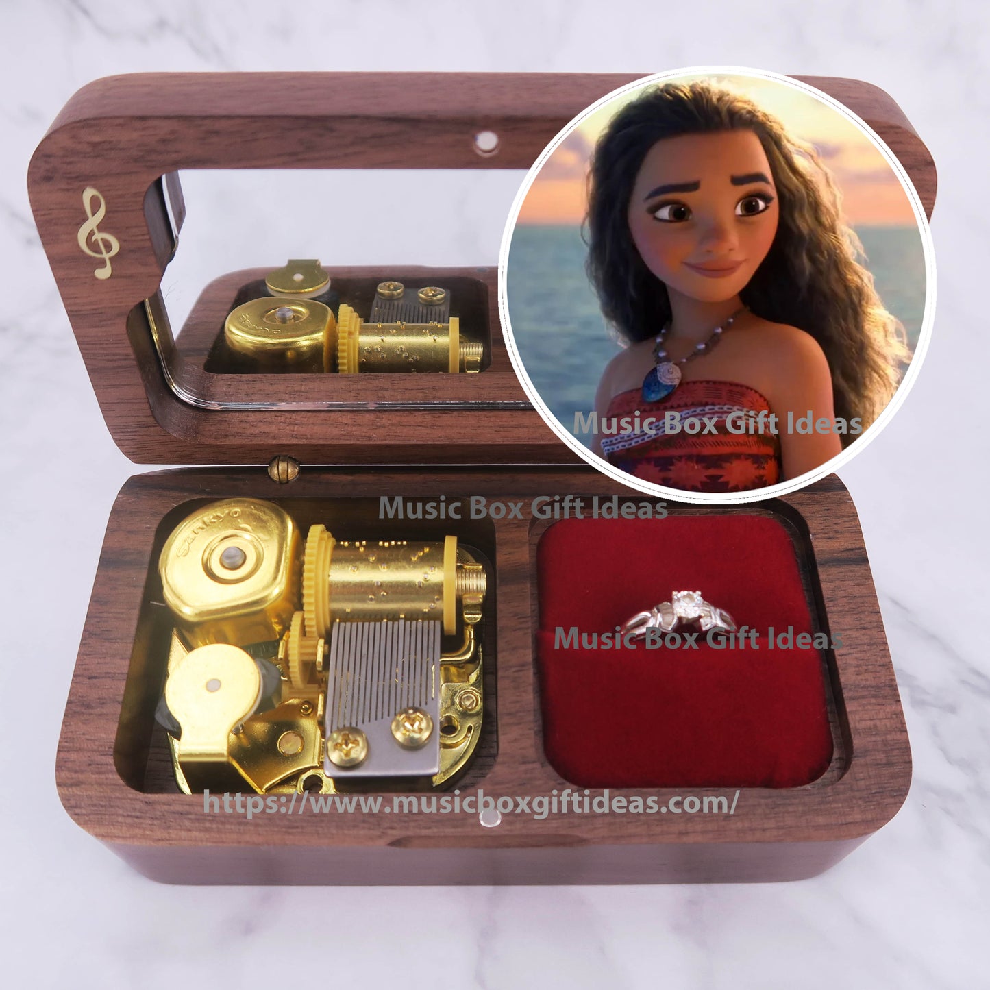 Disney Moana How Far I'll Go 18-Note Jewelry Music Box Gift (Wooden Clockwork) - Music Box Gift Ideas