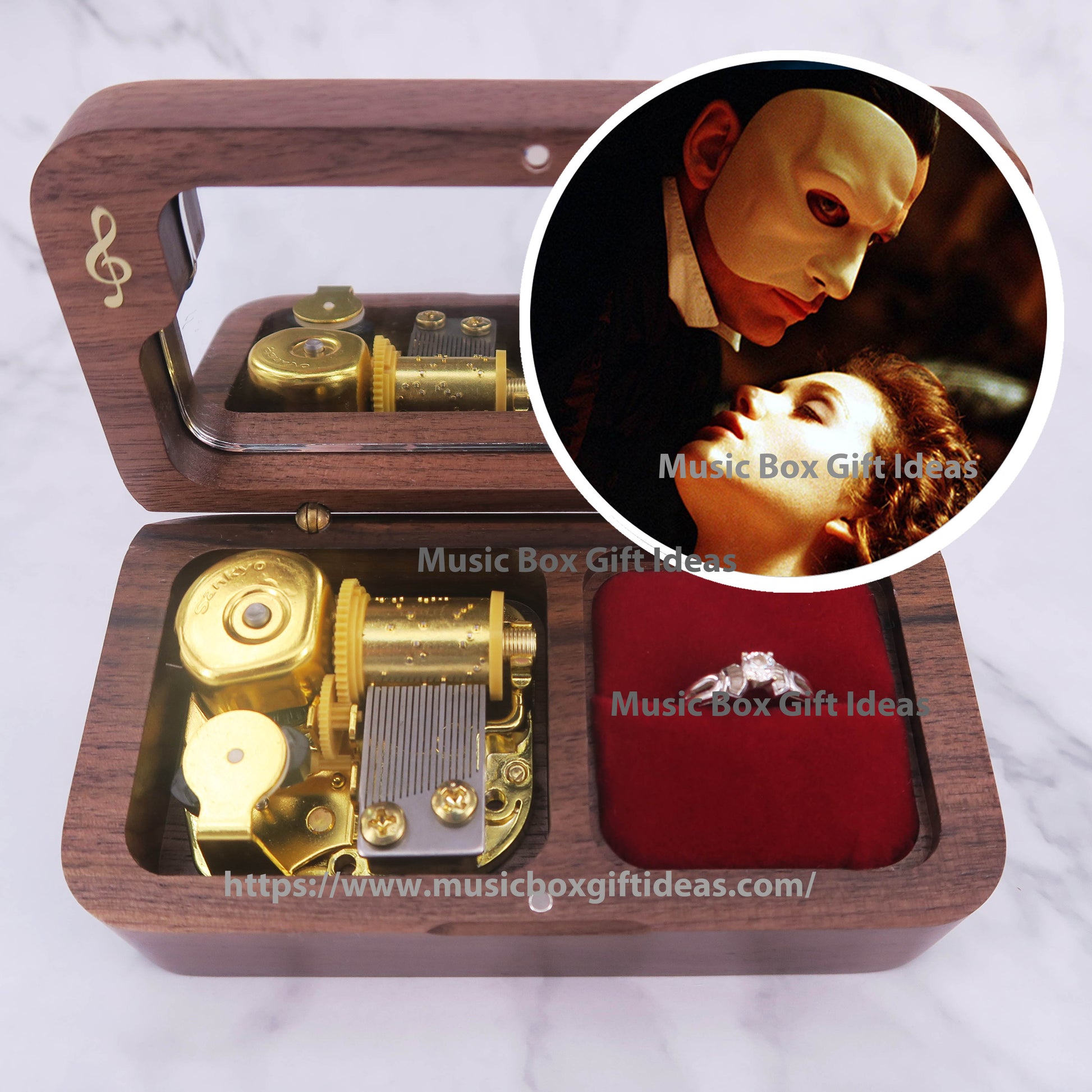 Musical The Phantom of the Opera Theme Soundtrack 18-Note Jewelry Music Box Gift (Wooden Clockwork) - Music Box Gift Ideas