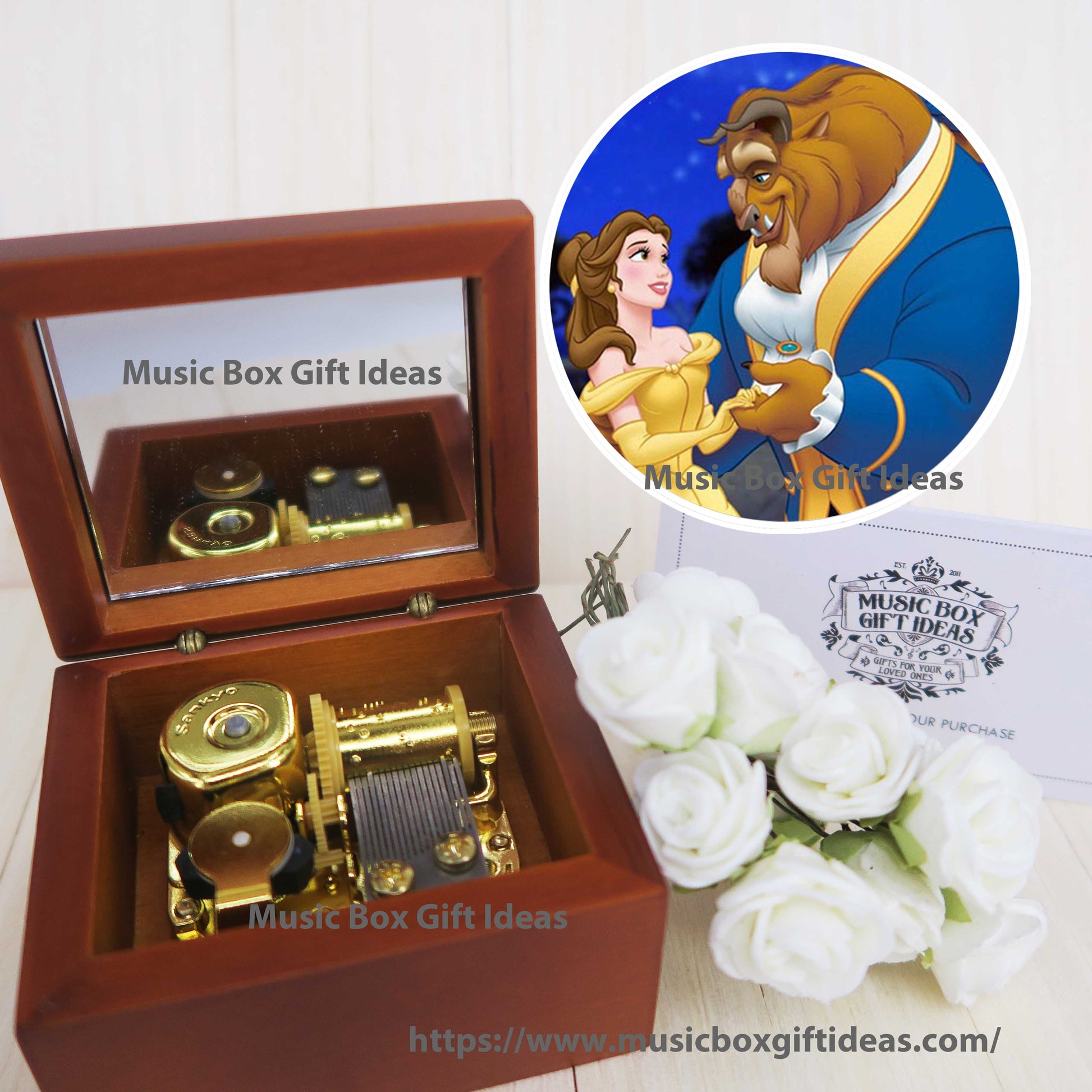 Beauty and the Beast Wooden Windup Music Box Tale as Old as Time