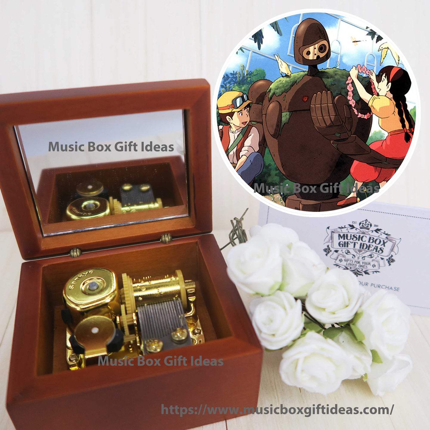 Castle in The Sky Carrying You Laputa from Studio Ghibli 18-Note Music Box Gift  (Wooden Clockwork) - Music Box Gift Ideas