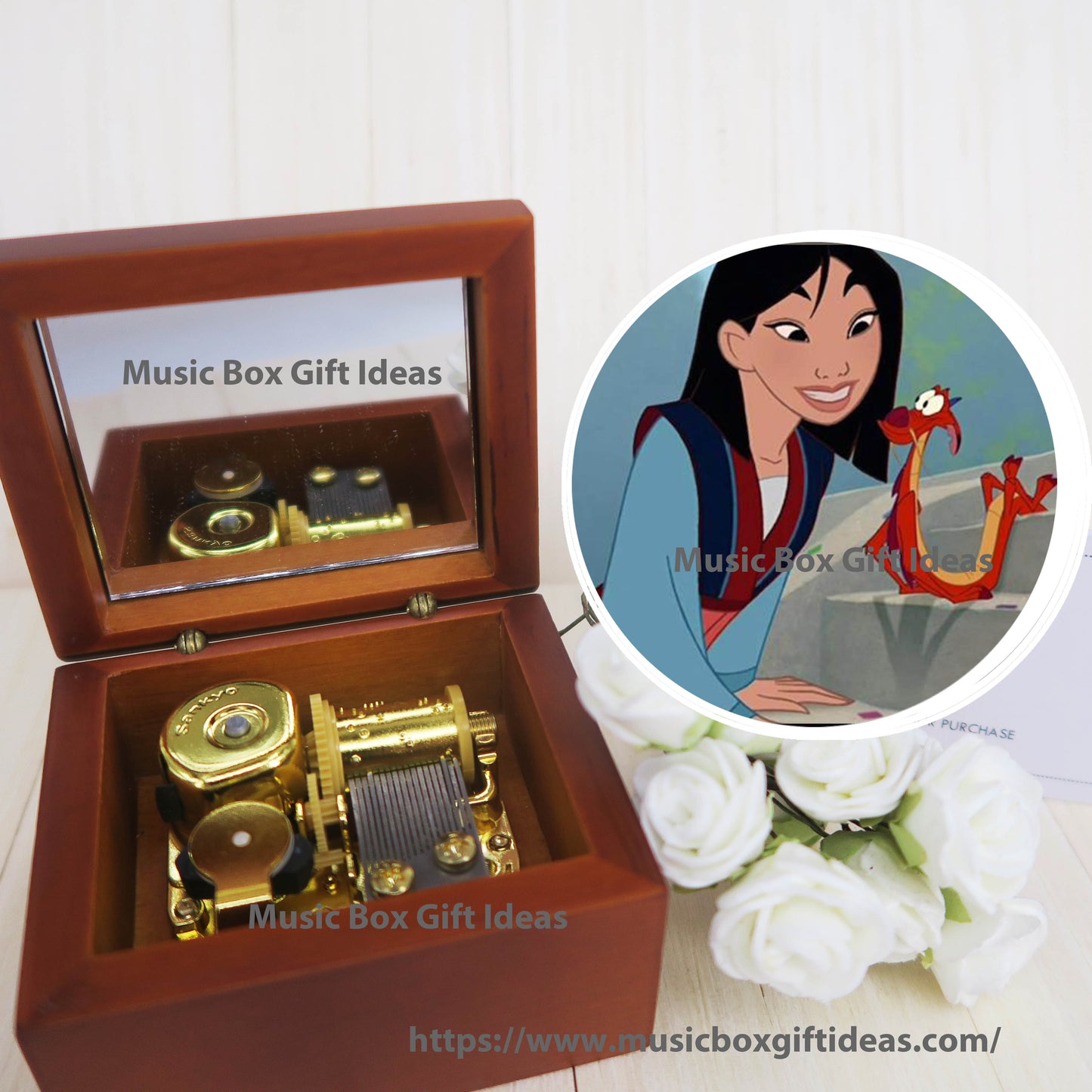 Disney Mulan Reflection Sankyo 18-Note Wooden Music Box Gift - Music Box Gift Ideas