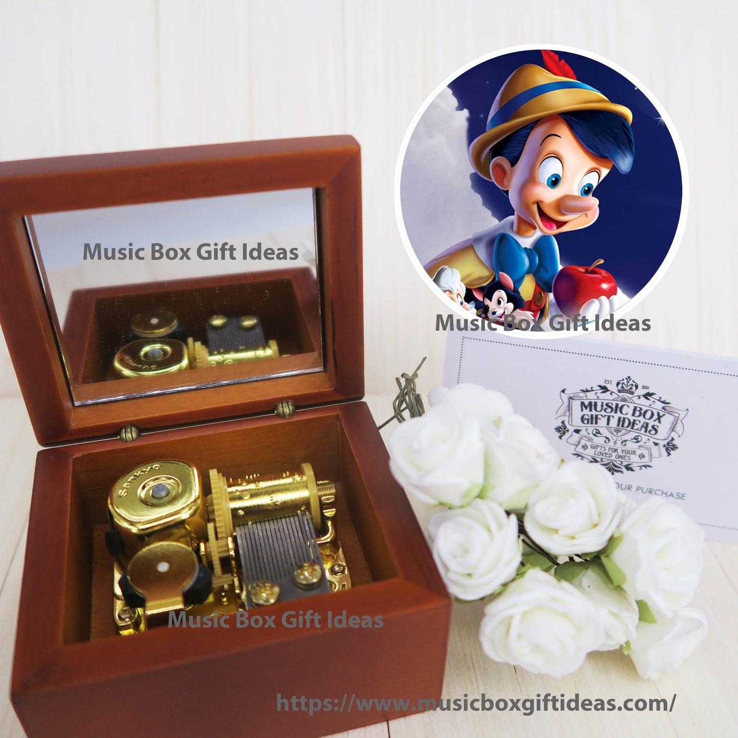 Disney Pinocchio Soundtrack When You Wish Upon A Star 18-Note Music Box Gift (Wooden Clockwork) - Music Box Gift Ideas