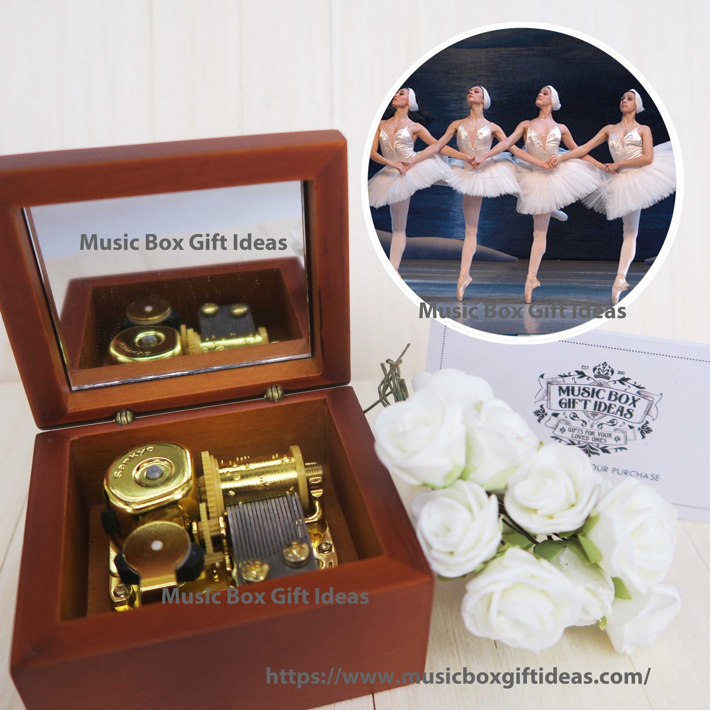 Swan Lake Ballet Tchaikovsky 18-Note Music Box Gift (Wooden Clockwork) - Music Box Gift Ideas