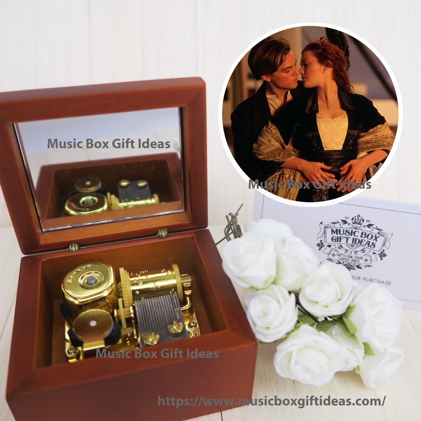 Movie Soundtrack Titanic My Heart Will Go On Celin Dion 18-Note Music Box Gift (Wooden Clockwork) - Music Box Gift Ideas